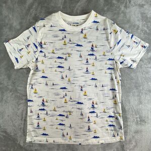 Good Vibes By Drill Clothing‎ Shirt Medium White Sailboat AOP Crew Neck Nautical